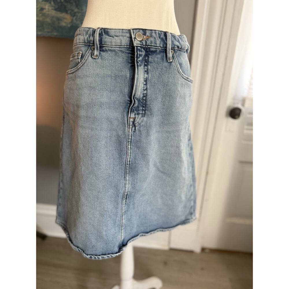 Good American Light Wash Denim Pencil Midi Skirt Stretch High Rise Size 10
